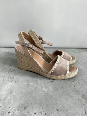 AQUATALIA Beige Suede Woven Espadrilles Wedges Size 38 / US 8